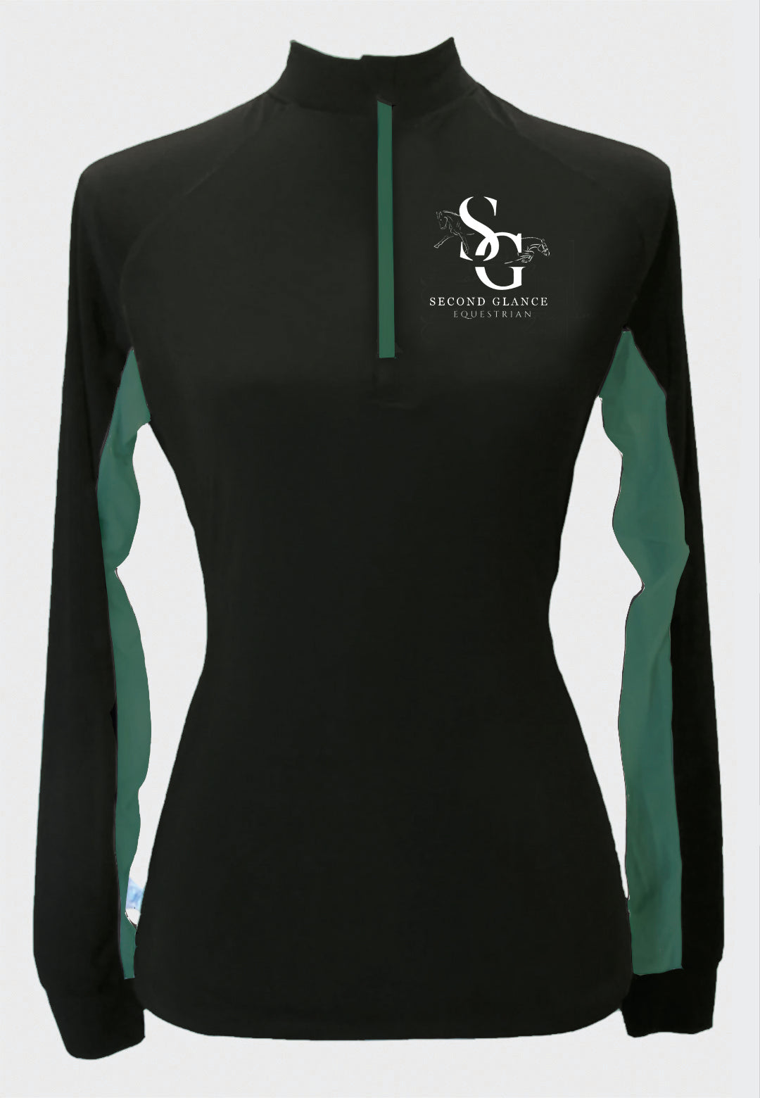 Second Glance Equestrian IAH Custom Black with Hunter Accents Sun Shirt, Adult Sizes + Youth Sizes