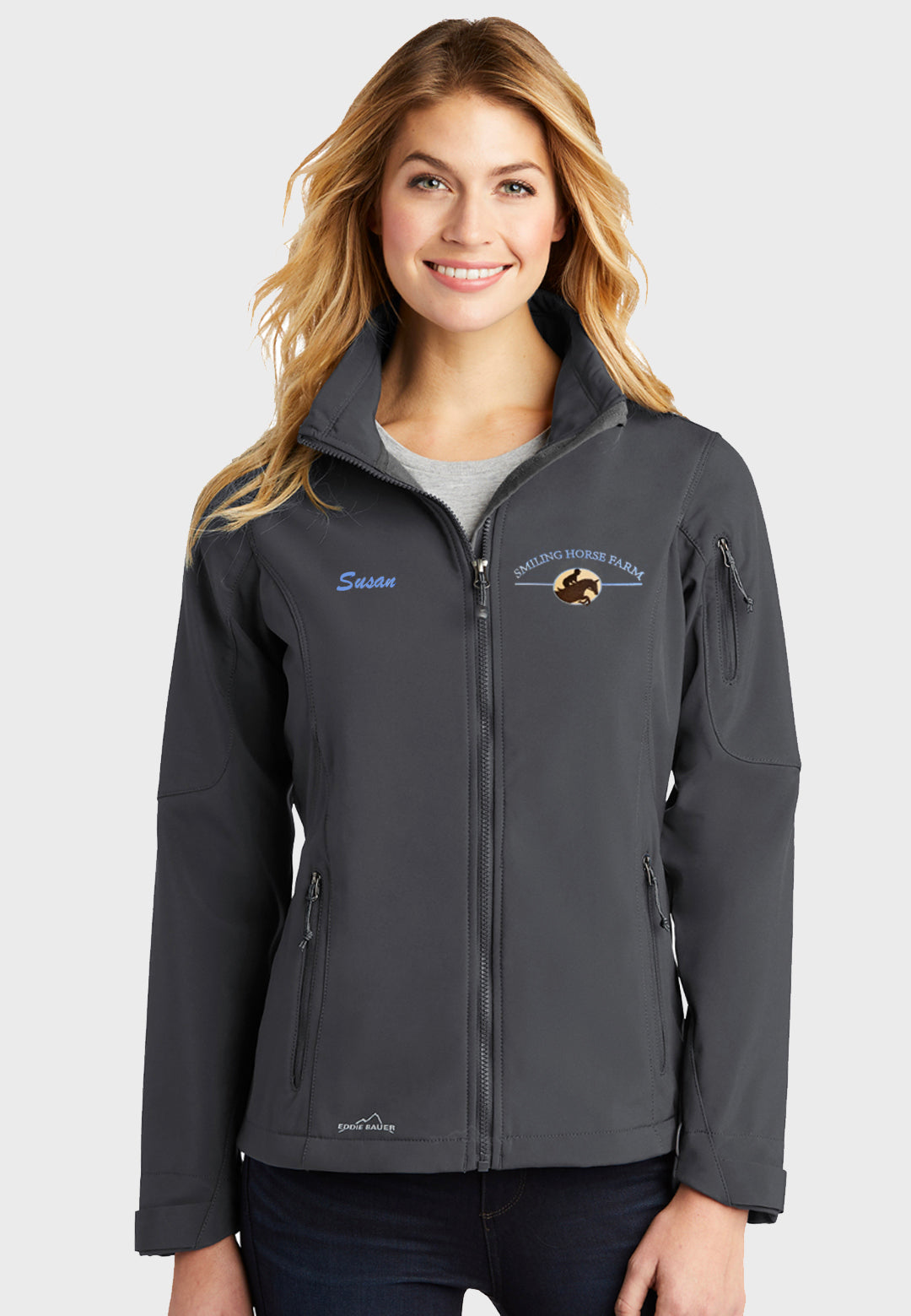 Smiling Horse Farm Ladies Eddie Bauer® Soft Shell Jacket - Grey