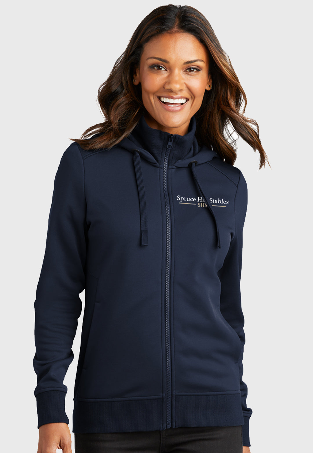 Spruce Hill Stables Port Authority® Navy Smooth Fleece Hooded Jacket, Ladies + Mens Styles