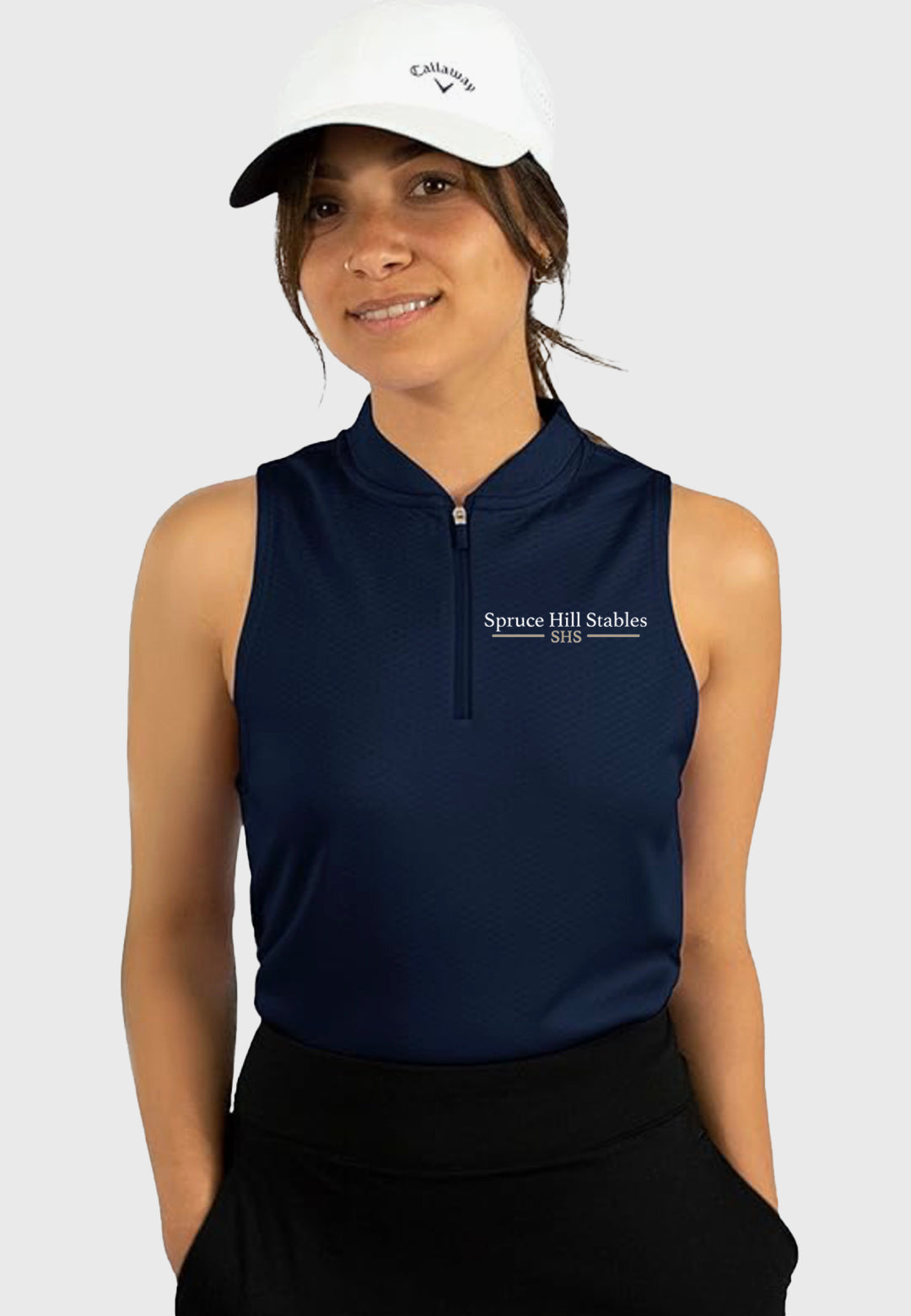 Spruce Hill Stables Three Sixty Six Ladies Sleeveless Polo with Zipper, 2 Color Options