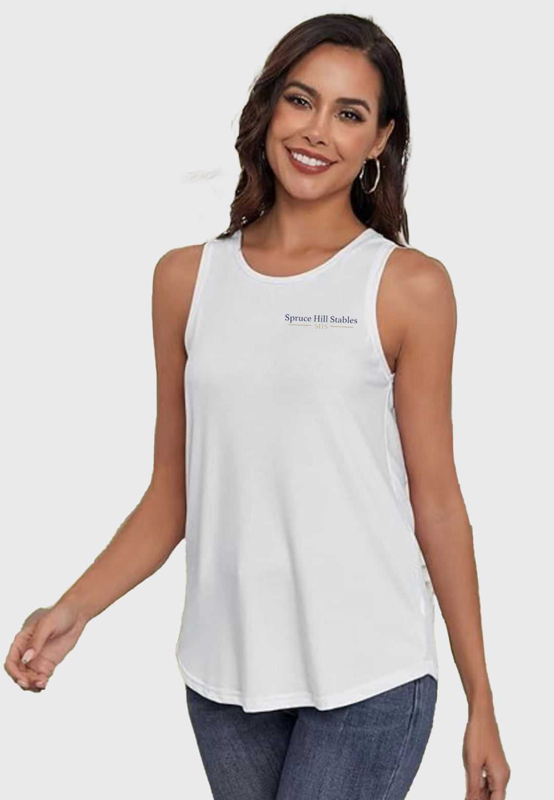 Spruce Hill Stables Smile Fish Women Crewneck Flowy Loose Fit Tank Top, 3 Color Options