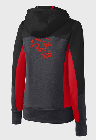 SST Sport-Tek® Women's Tech Fleece Colorblock Full-Zip Hooded Jacket