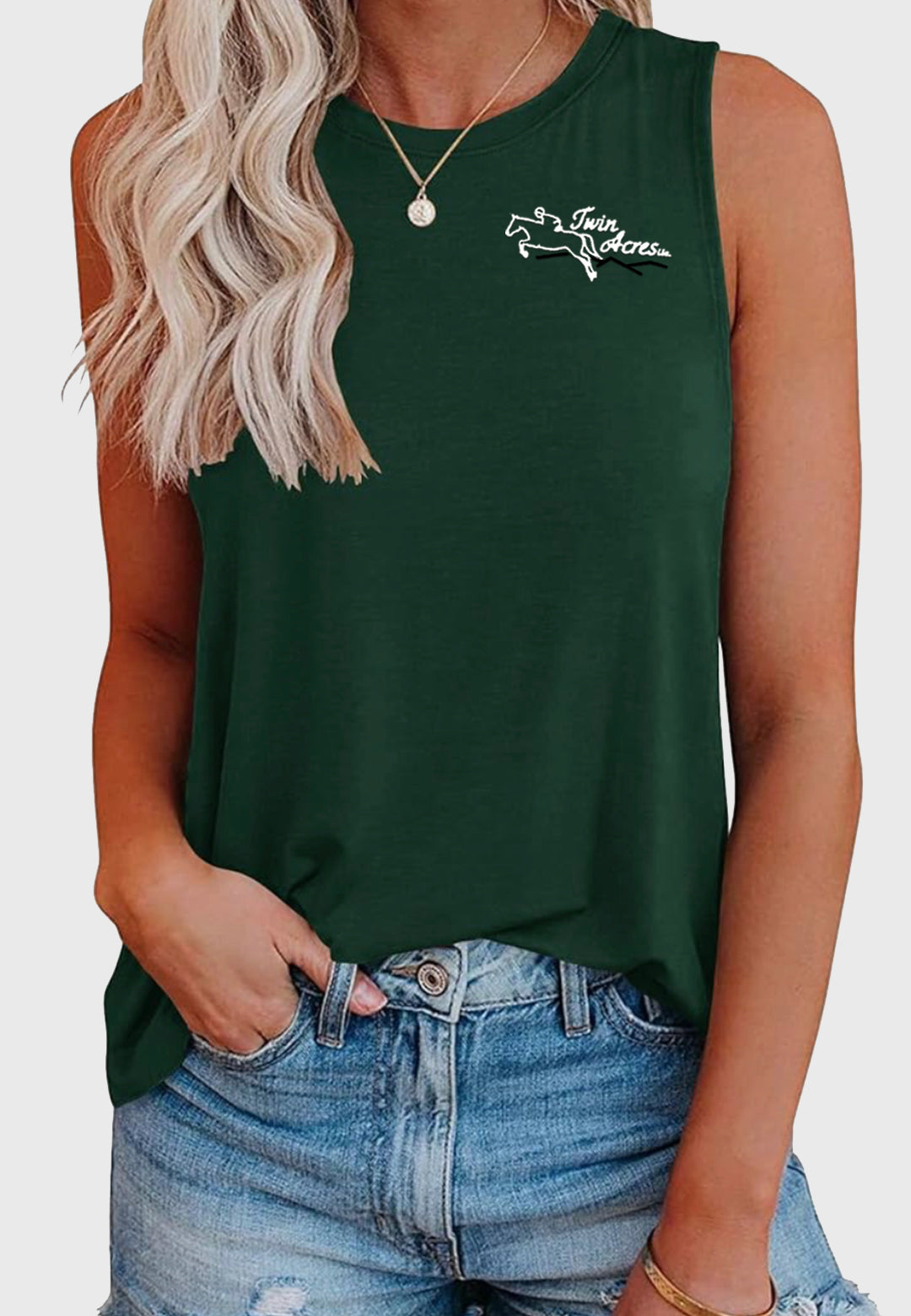 Twin Acres Smile Fish Women Crewneck Flowy Loose Fit Tank Top, 3 Color Options