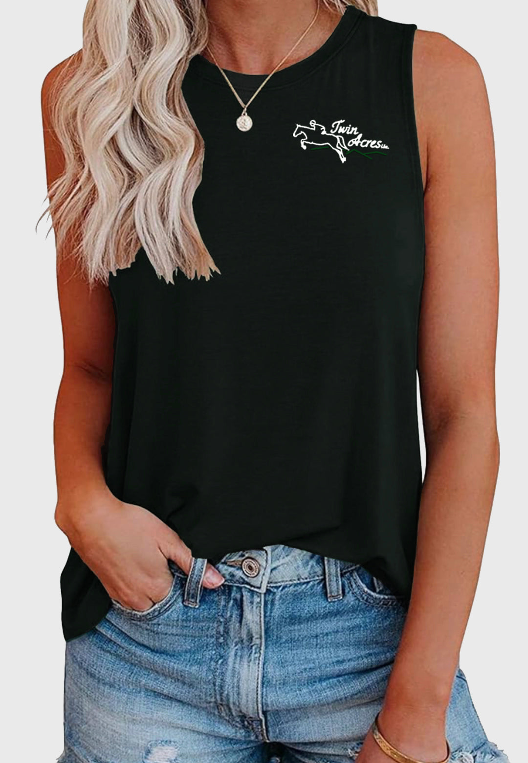 Twin Acres Smile Fish Women Crewneck Flowy Loose Fit Tank Top, 3 Color Options