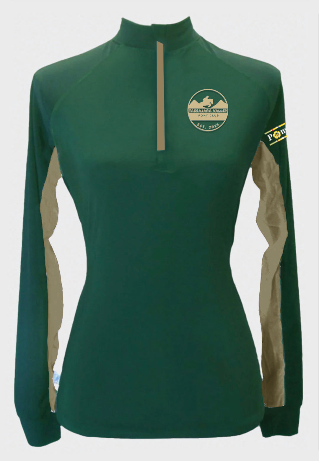 Tassajara Valley Pony Club Long Sleeve Custom Sun Shirt with Contrasting Accents, Adult + Youth Sizes