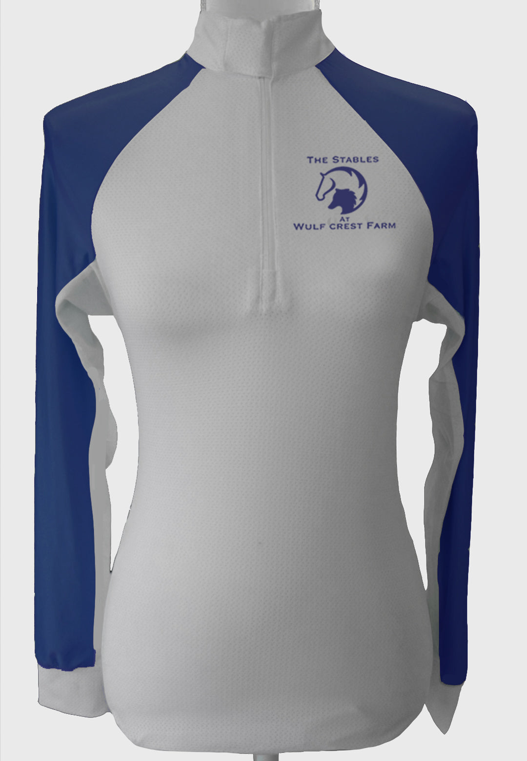 The Stables at Wulf Crest Farm Custom Show Shirt with Customizable Sleeves, Youth + Ladies Sizes