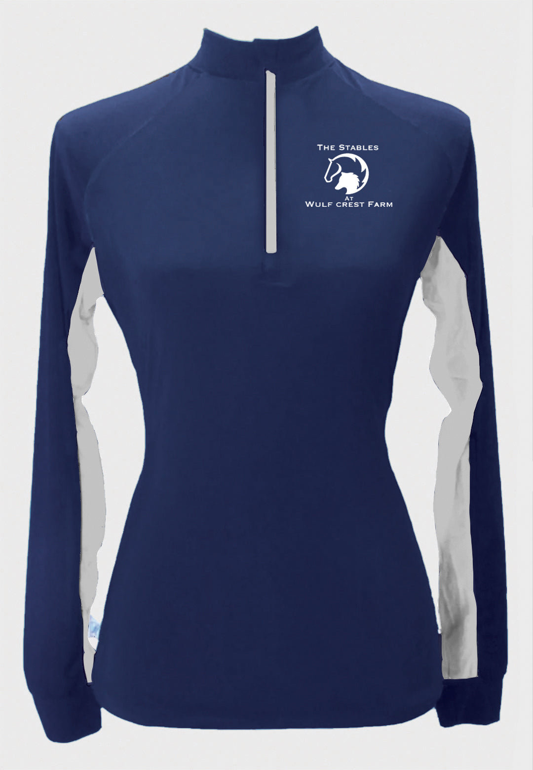 The Stables at Wulf Crest Farm Long Sleeve Custom Sun Shirt with Contrasting Accents, Adult + Youth Sizes