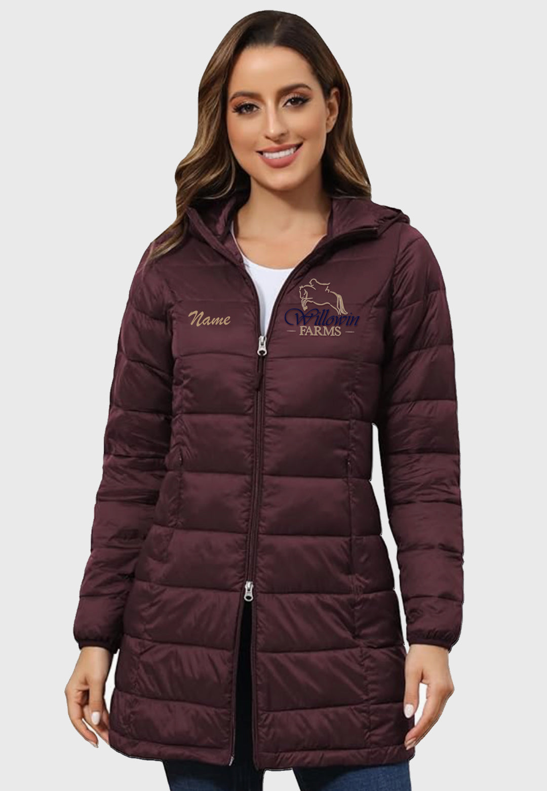 Willowin Farms ROYAL MATRIX Women's Long Packable Puffer Coat with hood, 2 Color options