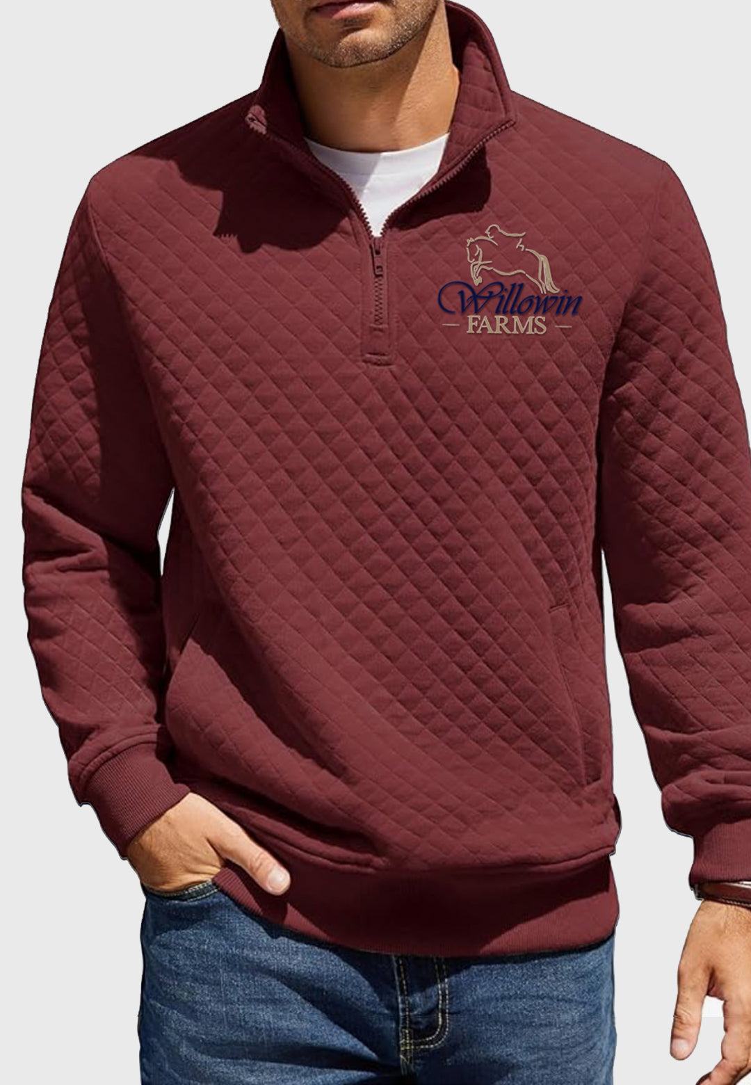 Willowin Farms Mens Quilted 1/4 Zip with Pockets, 3 Color Options