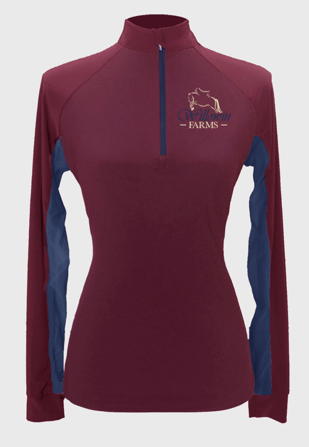 Willowin Farms Custom Sun Shirt - Maroon With Navy Accents, Adult Sizes