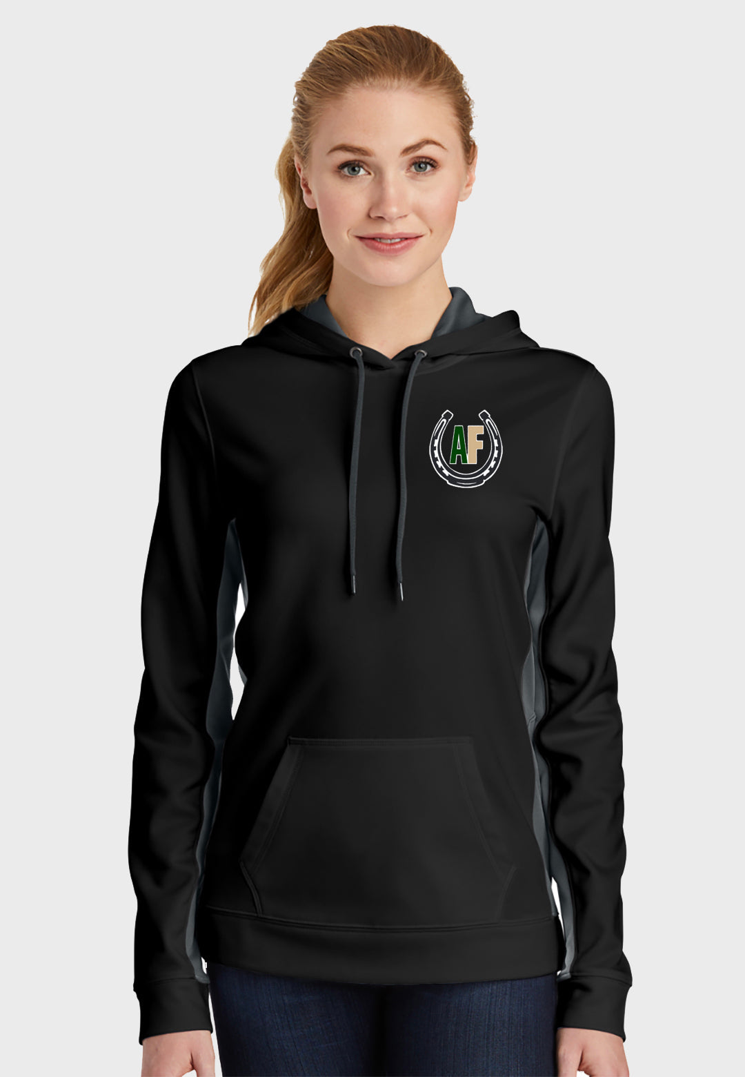 Amblefoot Farms Sport-Tek® Ladies Fleece Colorblock Hooded Pullover - Black