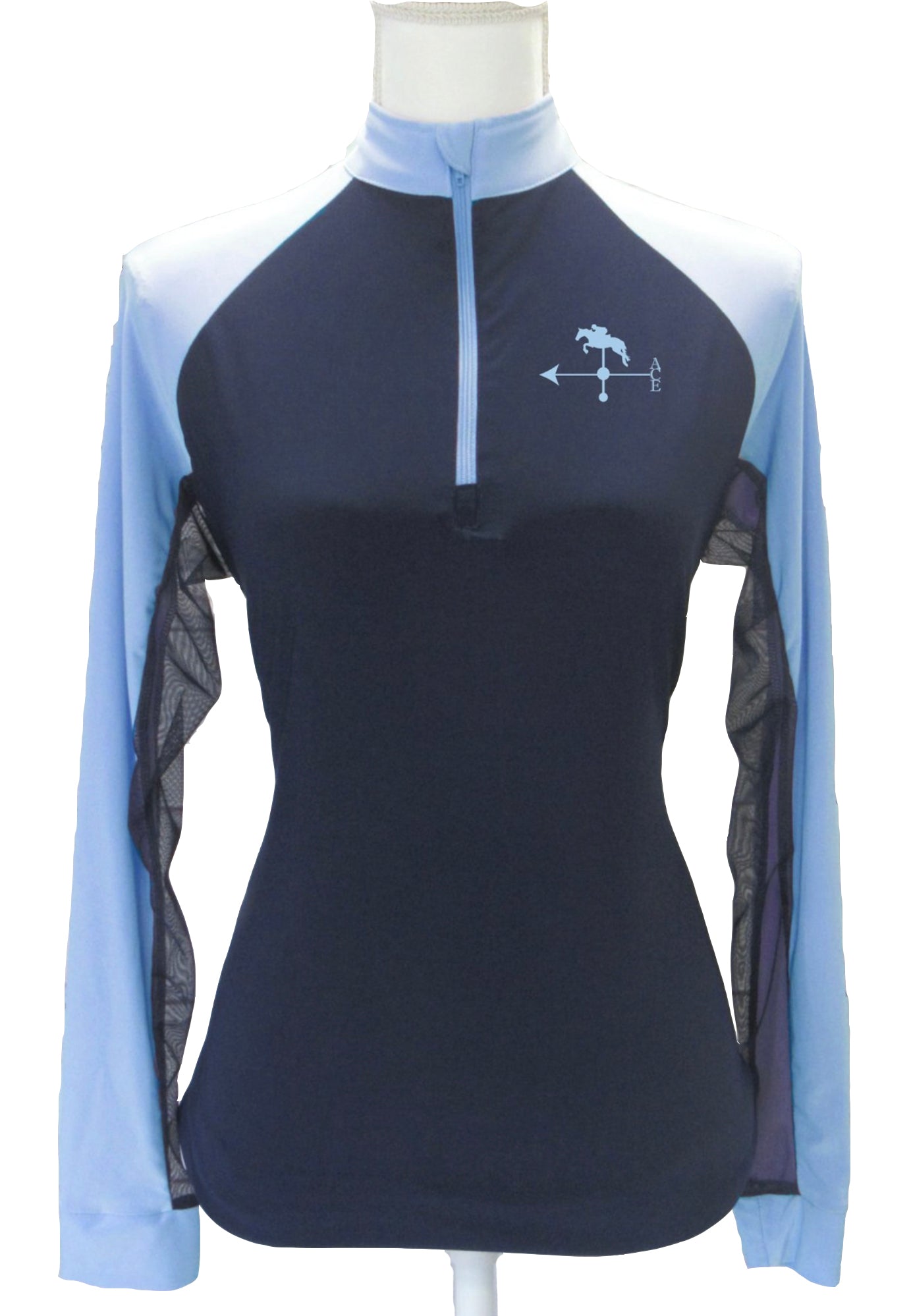 ACE Equestrian Adult Custom Sun Shirt - Navy with Baby Blue Accents