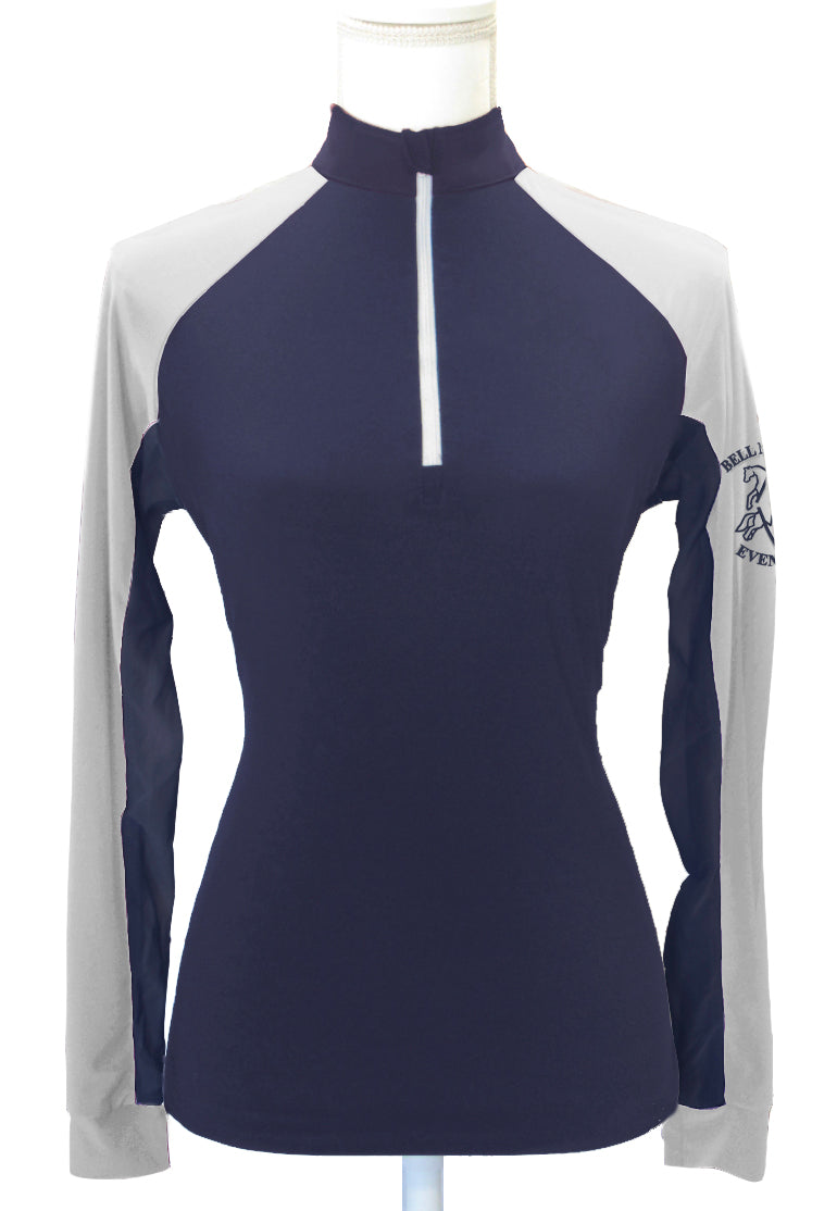 Bell Mountain Eventing Custom Sun Shirt - Navy with White Sleeves    Adult + Youth Sizes