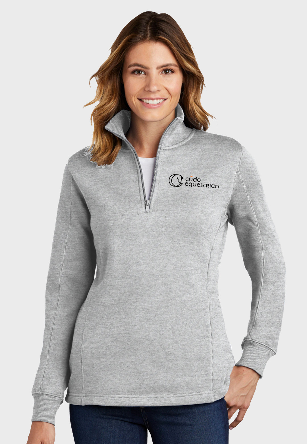 Cudo Equestrian Sport-Tek® Ladies 1/4-Zip Sweatshirt - Heather Grey