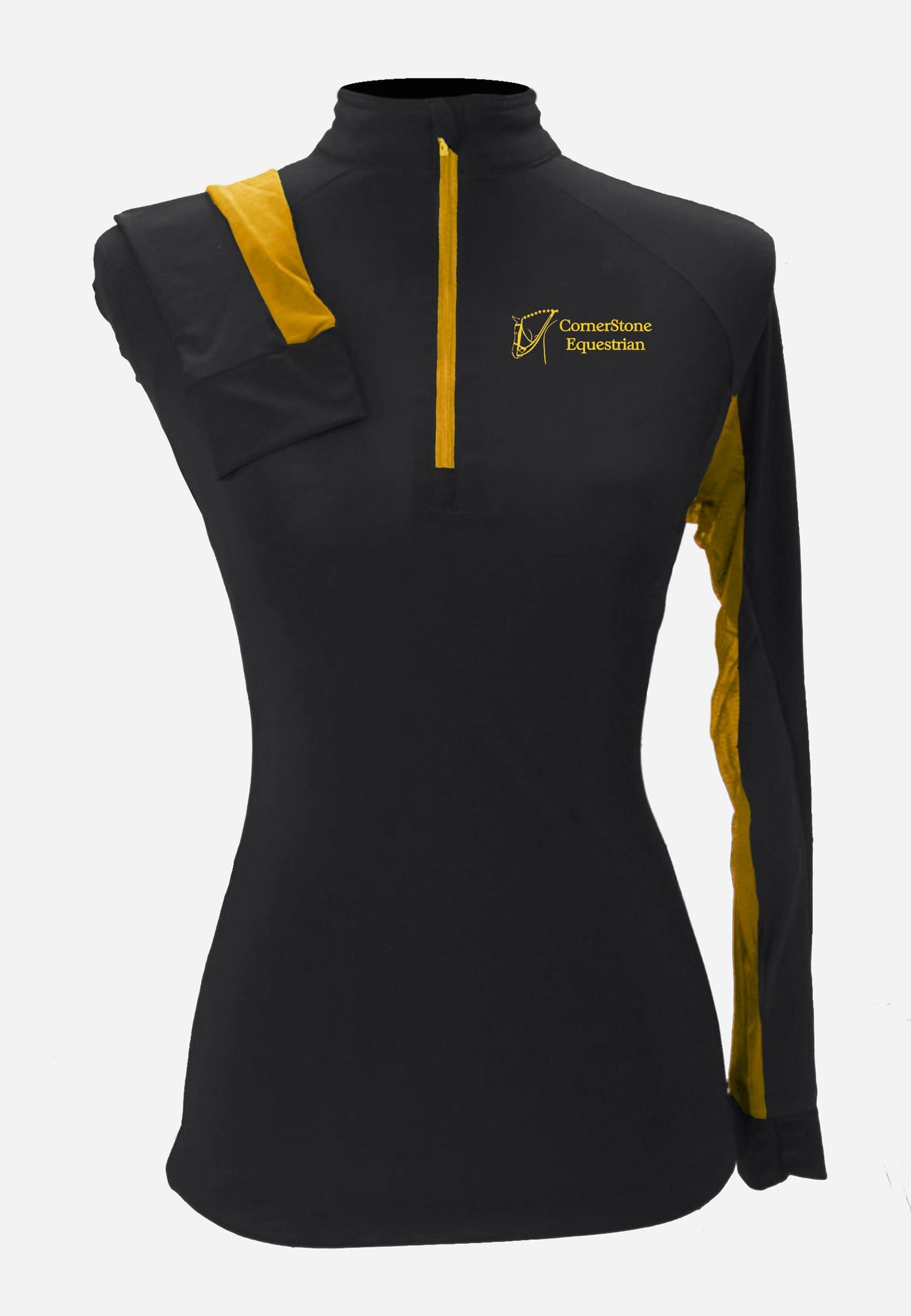 Cornerstone Equestrian Custom Sun Shirt - Black with Gold Accents    Adult + Youth Sizes