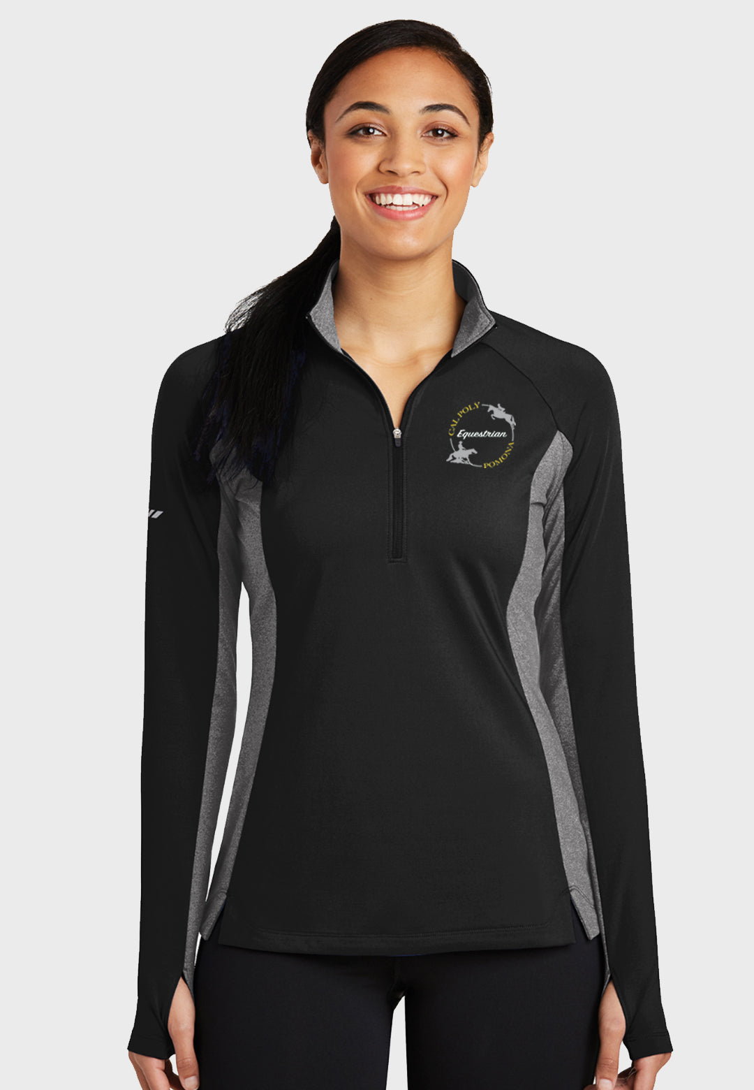 Cal Poly Pomona Equestrian Team Sport-Tek® Ladies Sport-Wick® Stretch Contrast 1/2-Zip Pullover - Black + Grey