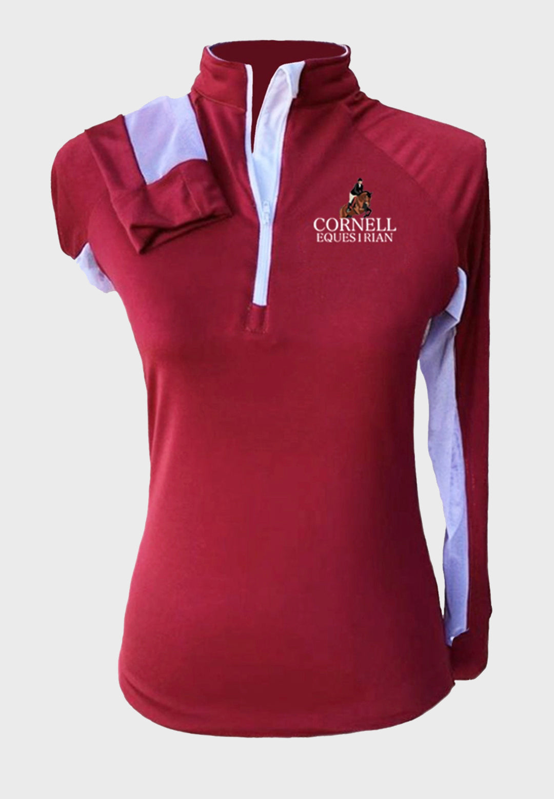 Cornell Equestrian Adult Custom Sun Shirt - Red with White Accents