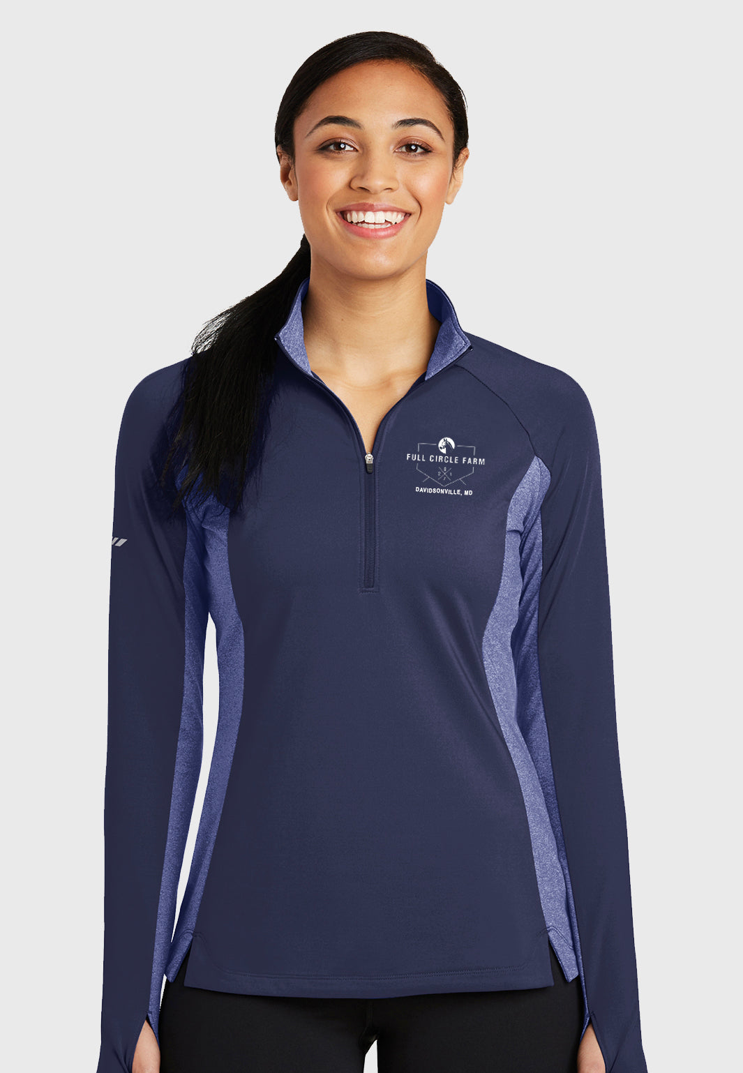Full Circle Farm Sport-Tek® Ladies Sport-Wick® Stretch Contrast 1/2-Zip Pullover - Navy