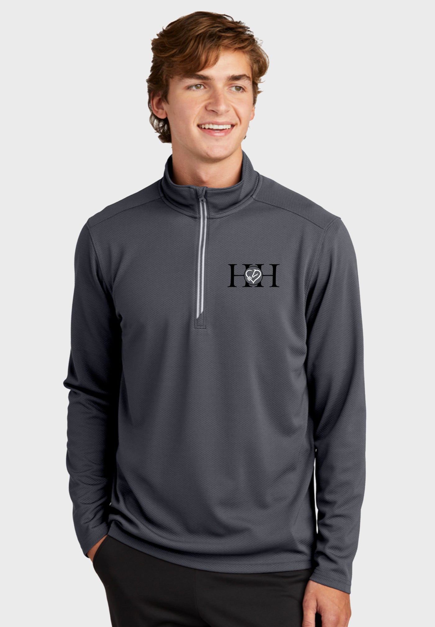 Hart and Horse Sport-Tek® Sport-Wick® Mens Textured 1/4-Zip Pullover - Grey