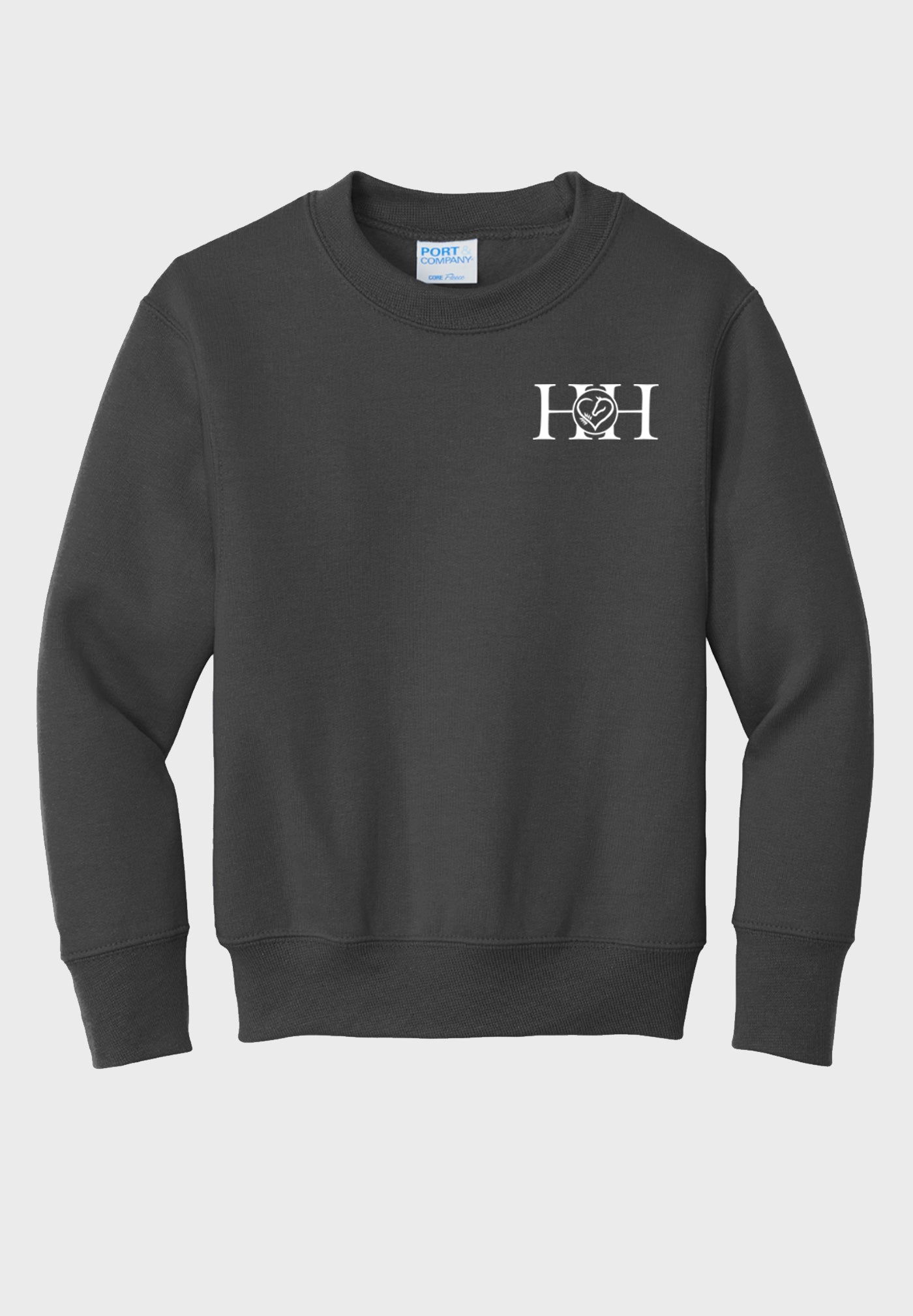 Hart and Horse Port & Company® Youth Core Fleece Crewneck Sweatshirt - Charcoal