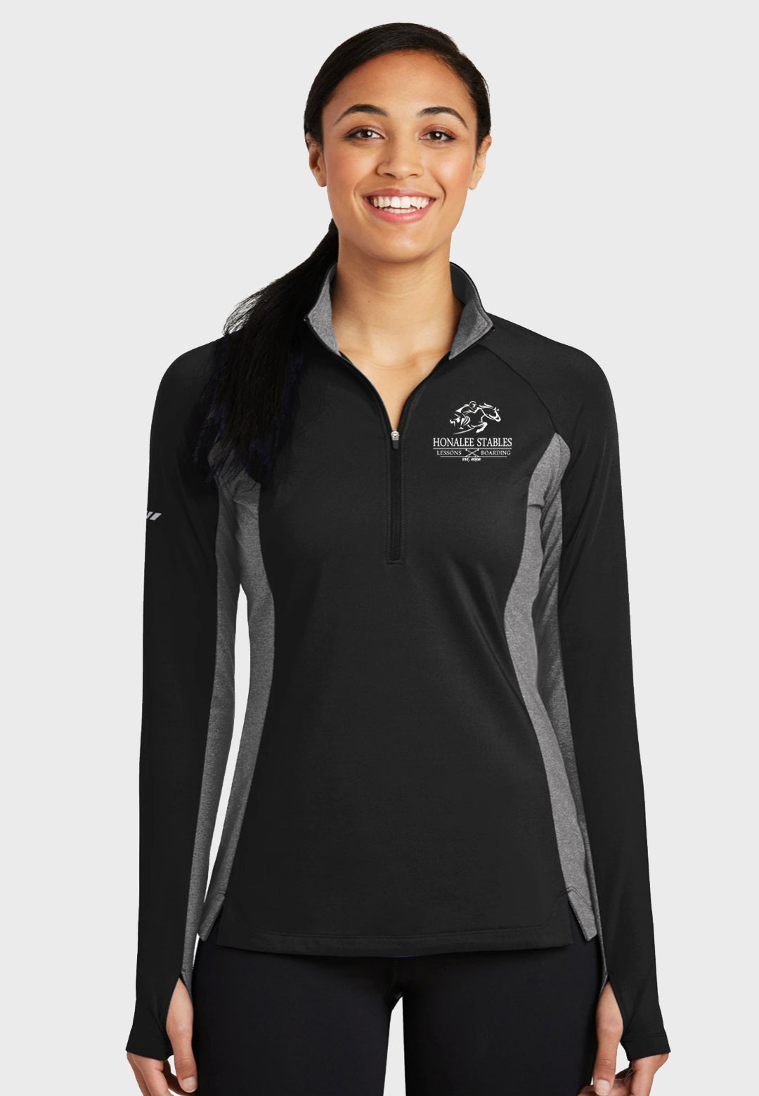 Honalee Stables Sport-Tek® Ladies Sport-Wick® Stretch Contrast 1/2-Zip Pullover - Black
