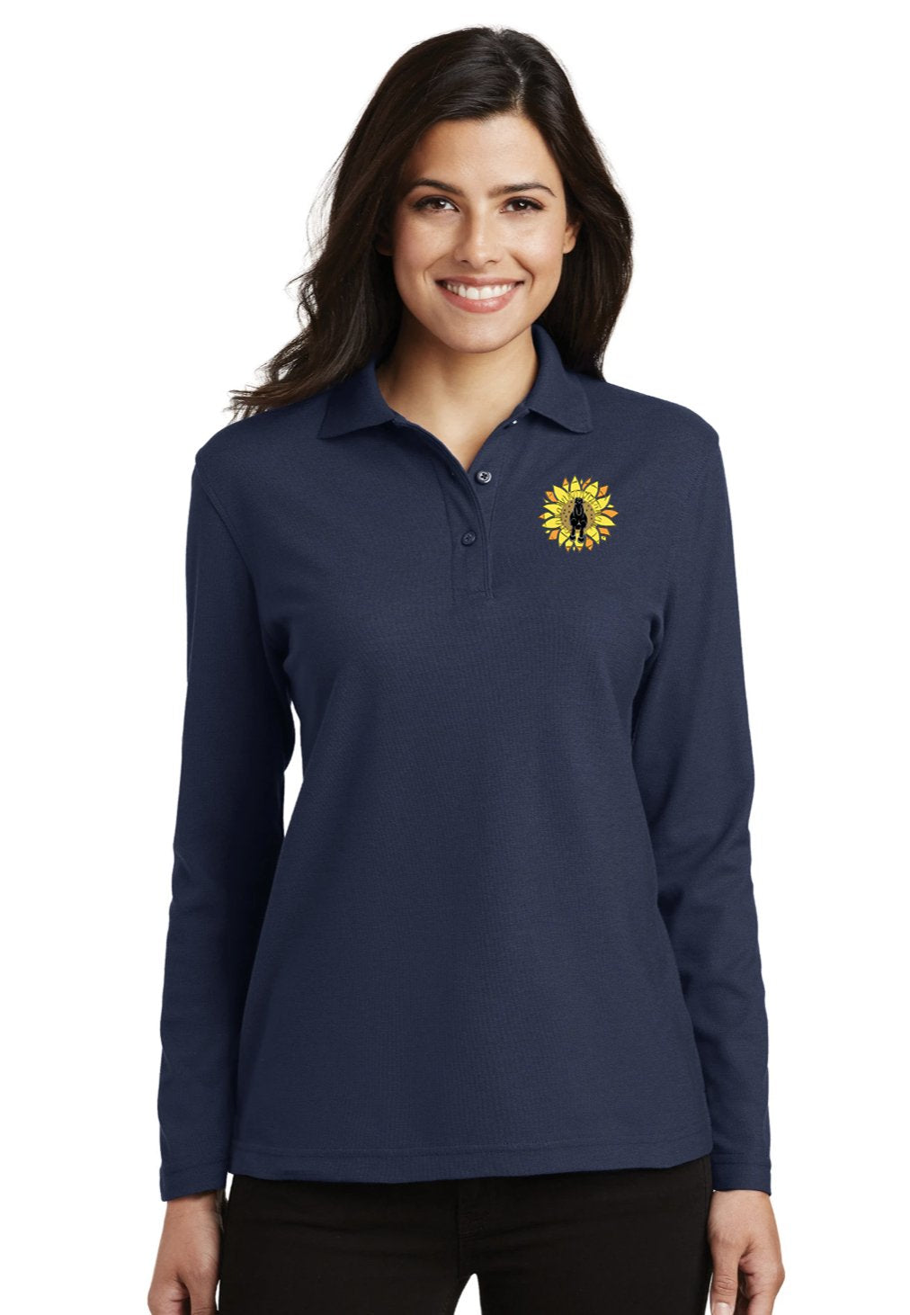 Huey's Pledge Port Authority® Ladies Silk Touch™ Long Sleeve Polo - Black or Navy
