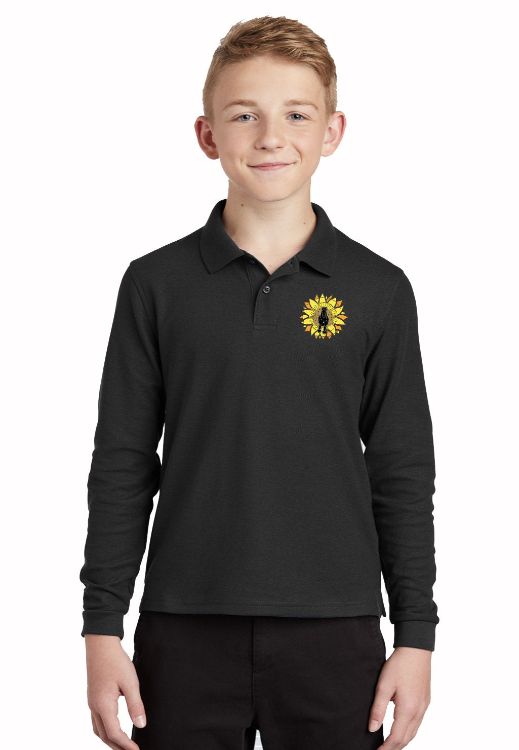 Huey's Pledge Port Authority® Youth Long Sleeve Silk Touch™ Polo - Black or Navy