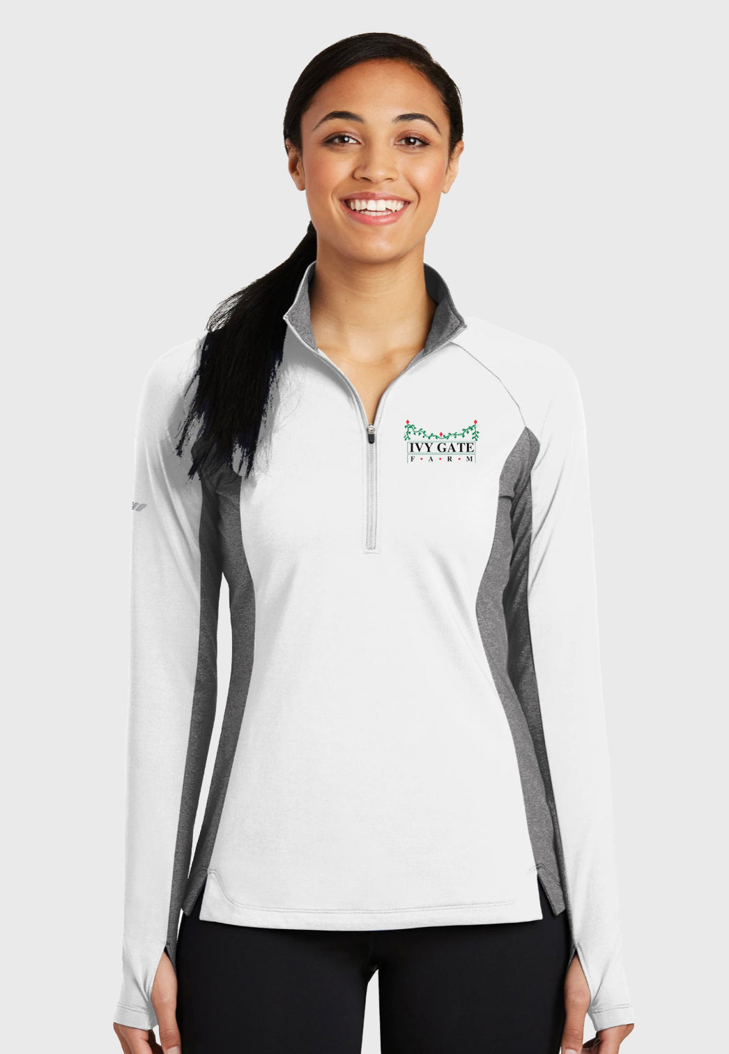 Ivy Gate Farm Sport-Tek® Ladies Sport-Wick® Stretch Contrast 1/2-Zip Pullover - White