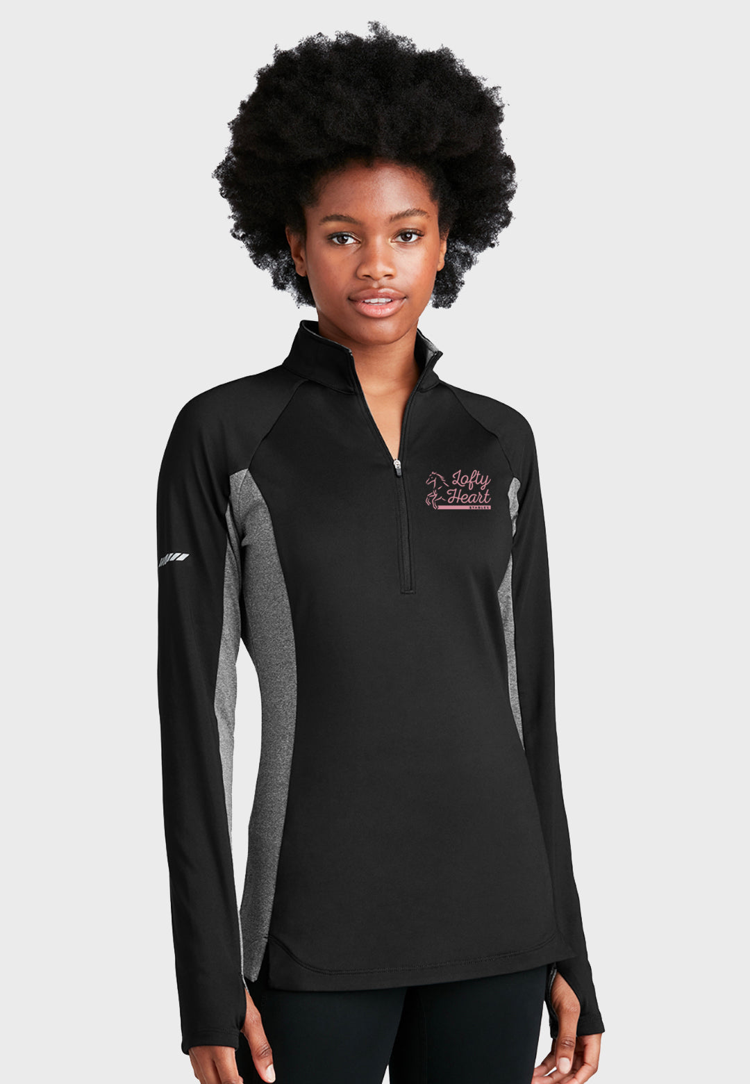 Lofty Heart Stables Sport-Tek® Ladies Sport-Wick® Stretch Contrast 1/2-Zip Pullover - Black