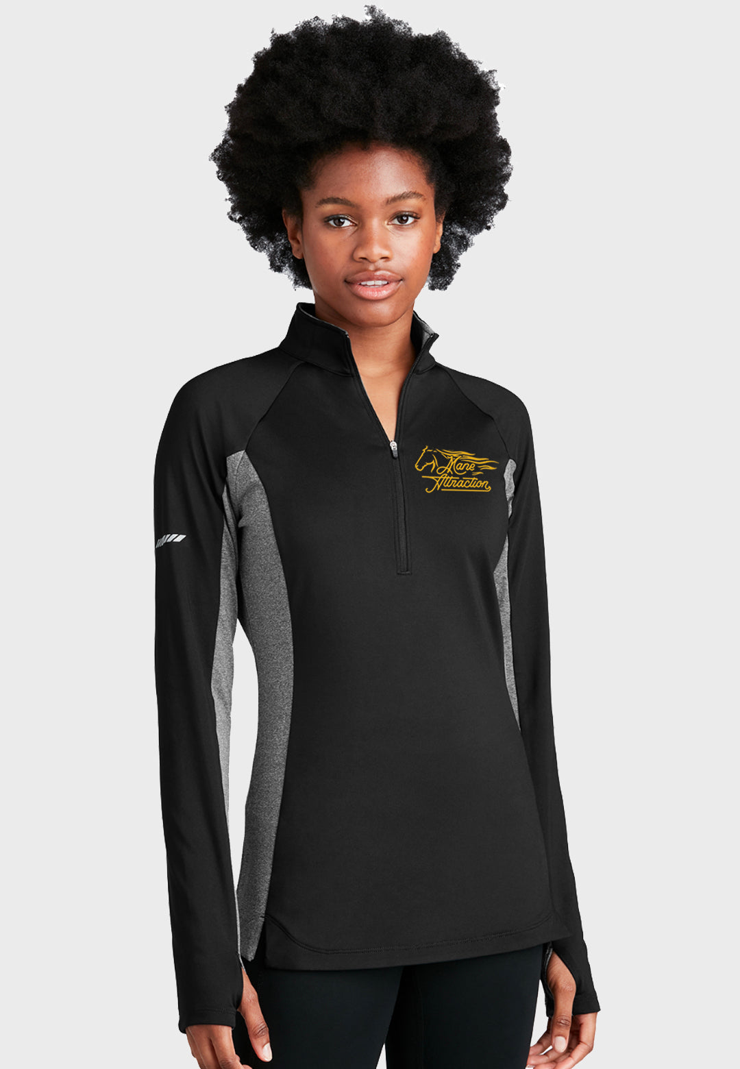 Mane Attraction Sport-Tek® Ladies Sport-Wick® Stretch Contrast Black 1/2-Zip Pullover
