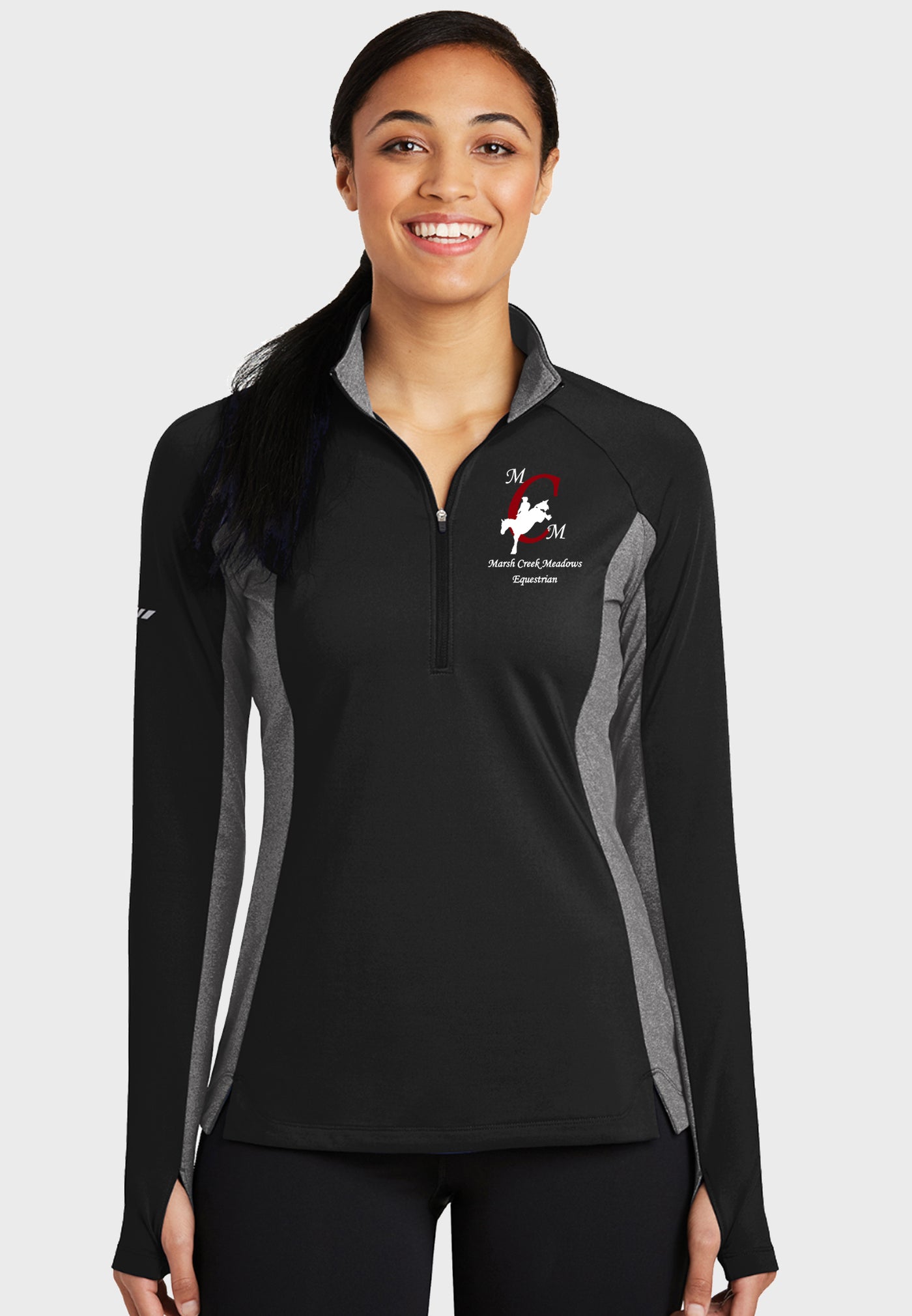 Marsh Creek Meadows Equestrian Sport-Tek® Ladies Sport-Wick® Stretch Contrast Black 1/2-Zip Pullover