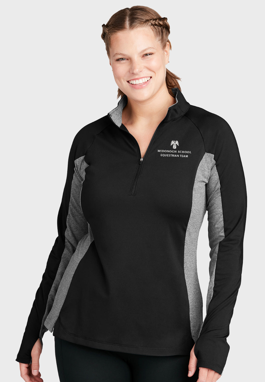 McDonogh Equestrian team Sport-Tek® Ladies Sport-Wick® Stretch Contrast 1/2-Zip Pullover - Black