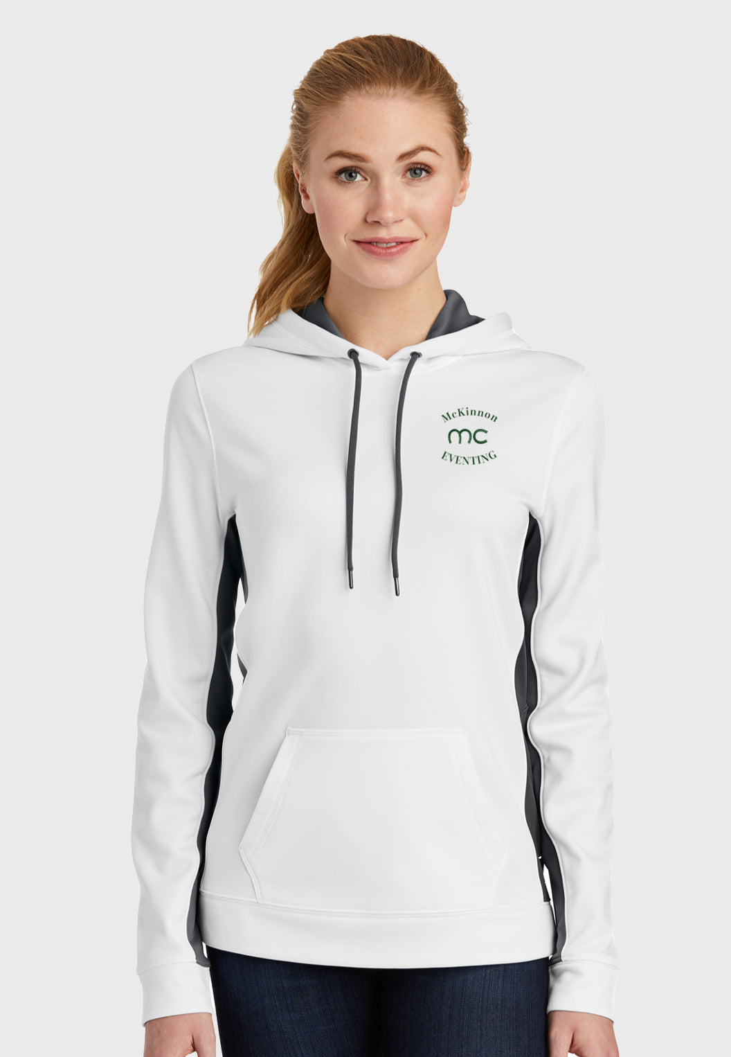 MC Eventing Sport-Tek® Ladies Fleece Colorblock Hooded Pullover - White