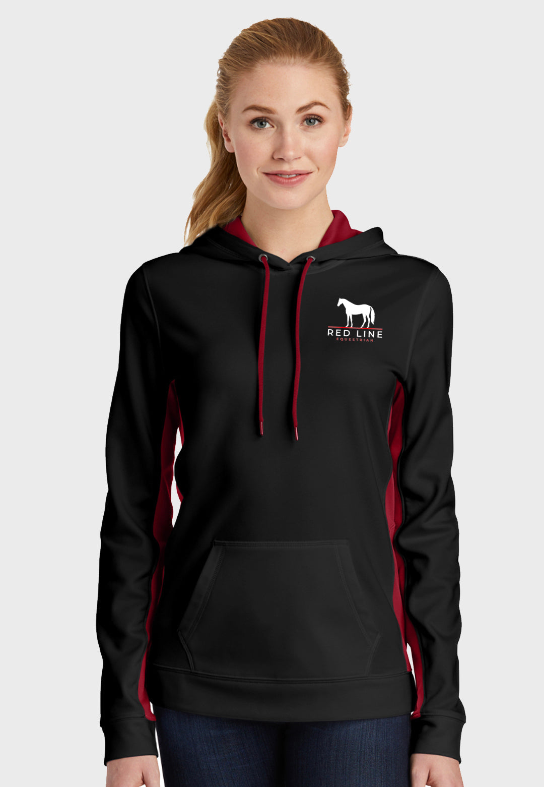Red Line Equestrian Sport-Tek® Ladies Fleece Colorblock Hooded Pullover - Black