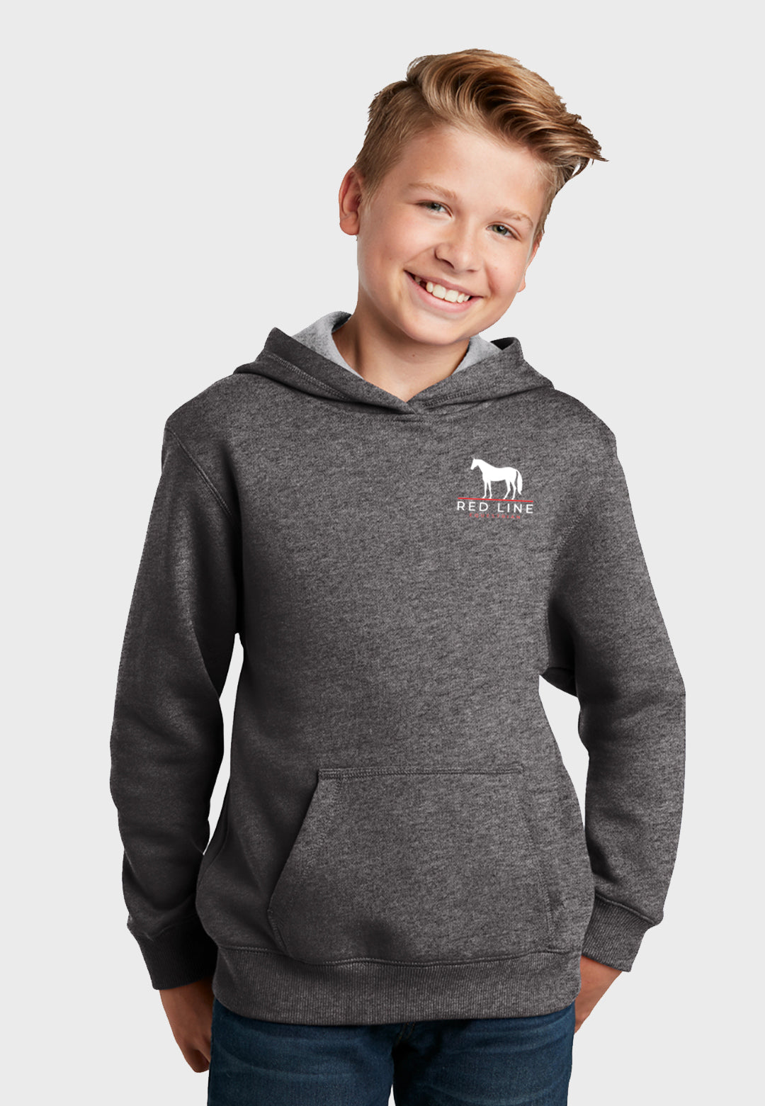 Red Line Equestrian Sport-Tek®  Mens + Youth Hooded Sweatshirt - Grey