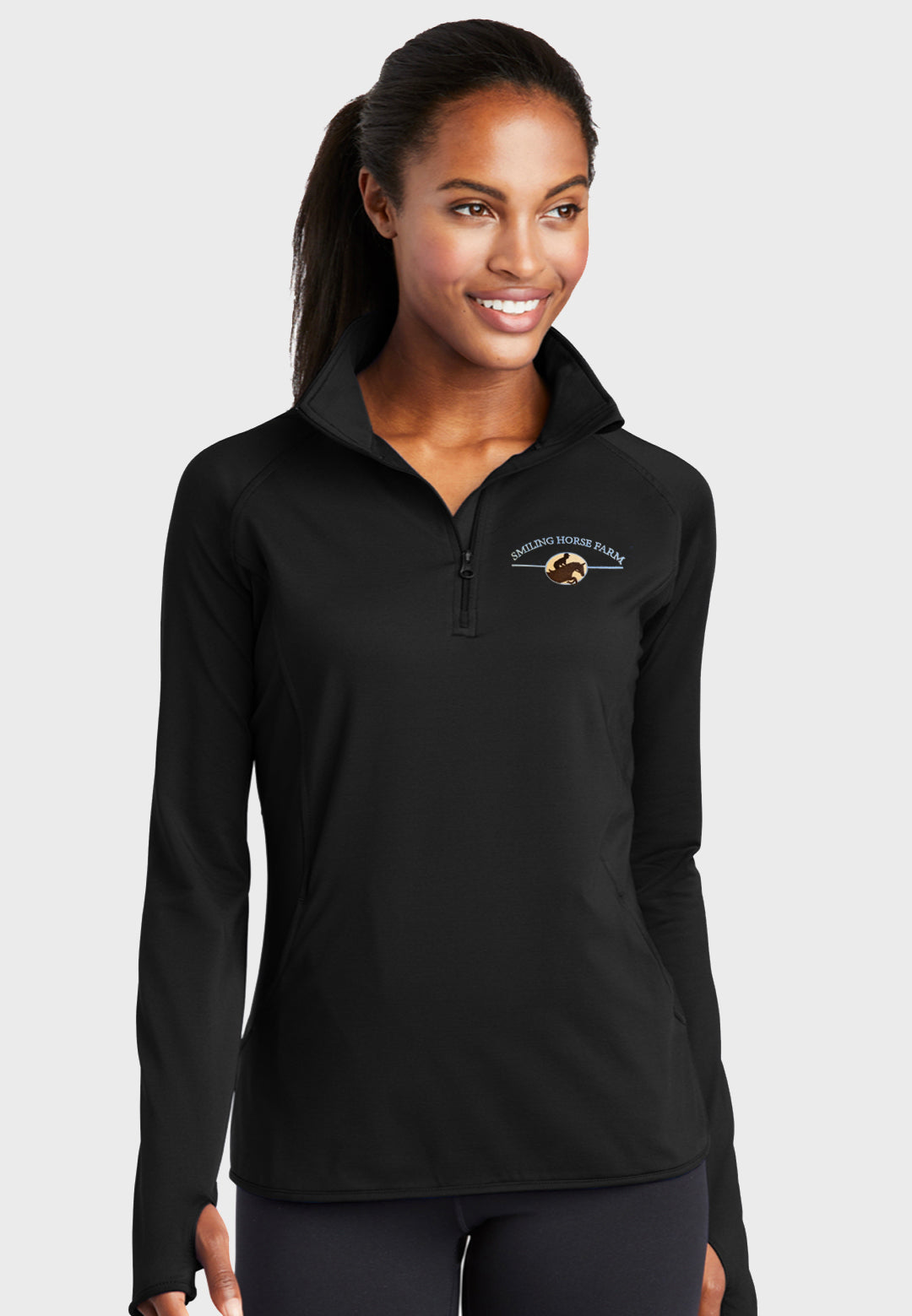 Smiling Horse Farm Sport-Tek® Ladies Sport-Wick® Stretch 1/2-Zip Pullover - Black