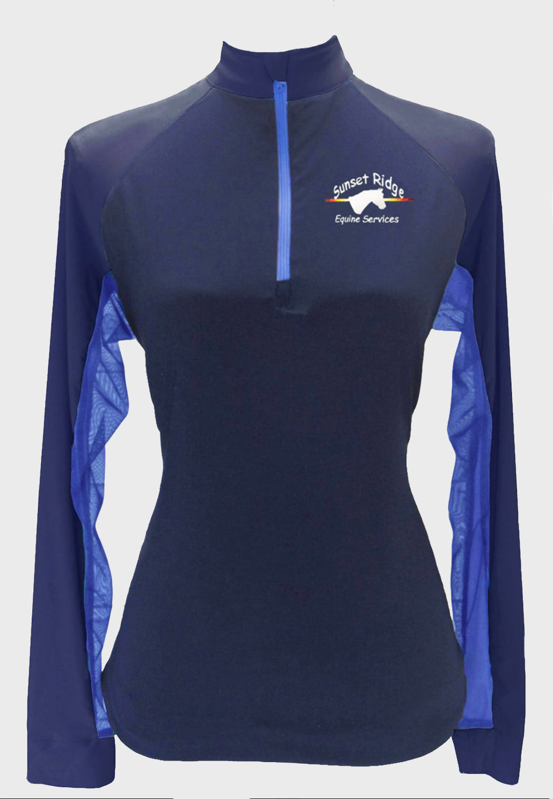 Sunset Ridge Equine Services Custom Sun Shirt - Navy with Royal Blue Accents    Adult + Youth Sizes