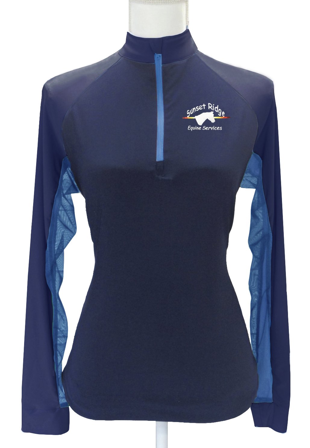 Sunset Ridge Equine Services Custom Sun Shirt - Navy with French Blue Accents    Adult + Youth Sizes