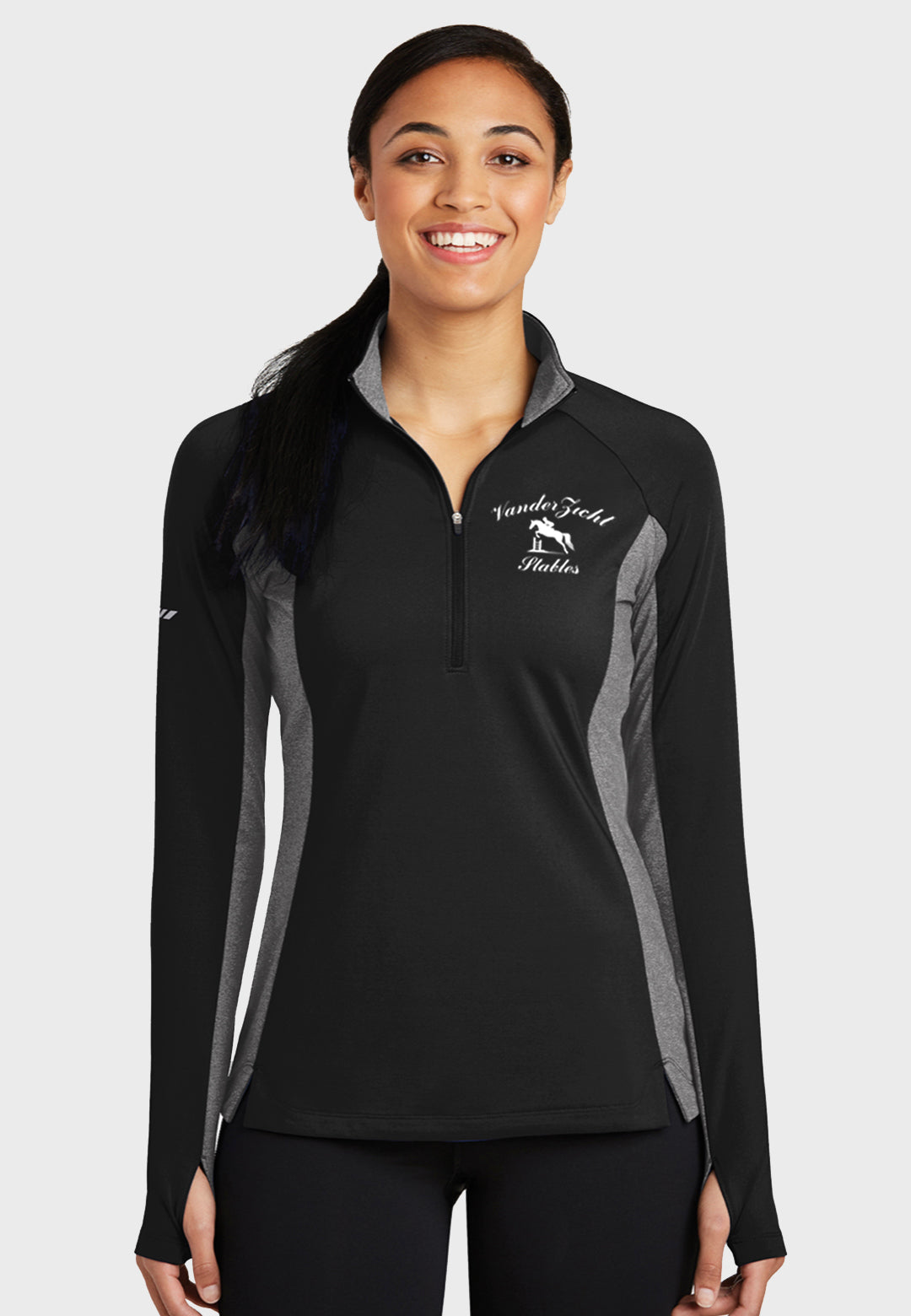 VanderZicht Stables Sport-Tek® Ladies Sport-Wick® Stretch Contrast Black 1/2-Zip Pullover