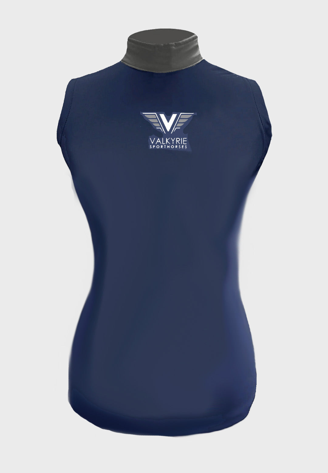 Valkyrie Sporthorses Navy + dark Grey Custom Sleeveless Sunshirt     Ladies + youth Sizes