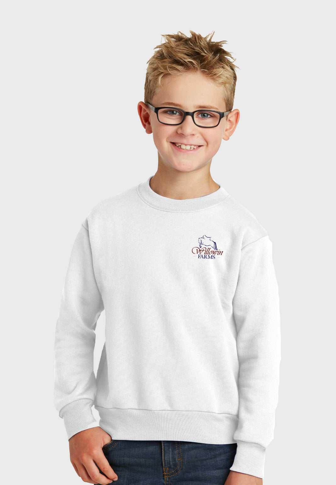 Willowin Farms Port & Company® Youth Essential Fleece Crewneck Sweatshirt - Navy, Maroon, or White