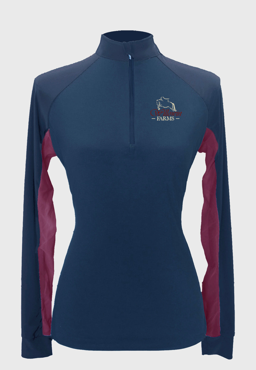 Willowin Farms Custom Sun Shirt - Navy with Maroon Vents    Adult + Youth Sizes