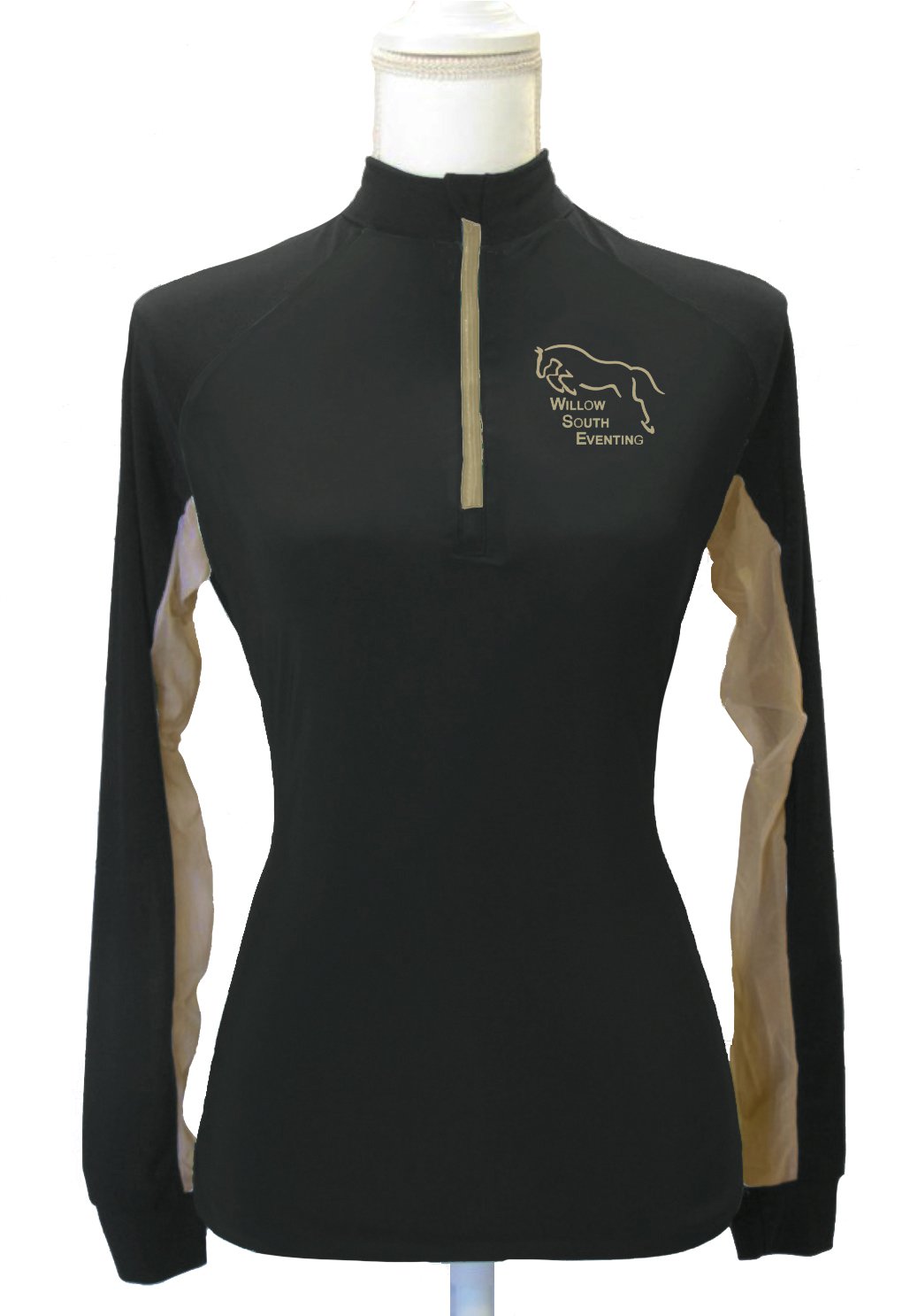 Willow South Eventing Custom Sun Shirt - Black with Tan Accents     Adult + Youth Sizes