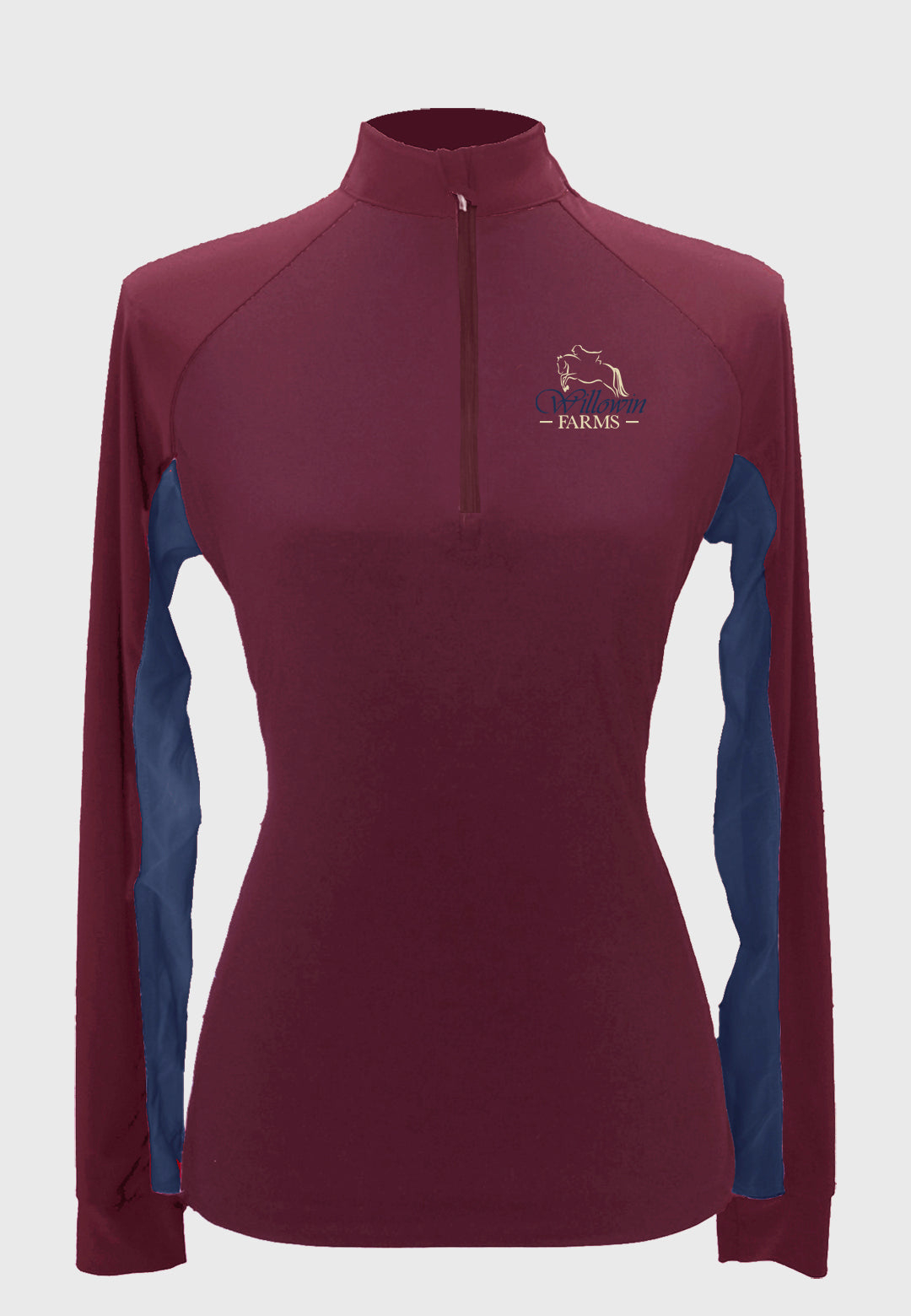 Willowin Farms Custom Sun Shirt - Maroon With Navy Vents    Adult + Youth Sizes