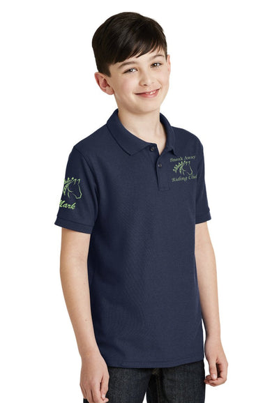 Sneak Away Port Authority Youth Silk Touch Polo, White + Navy