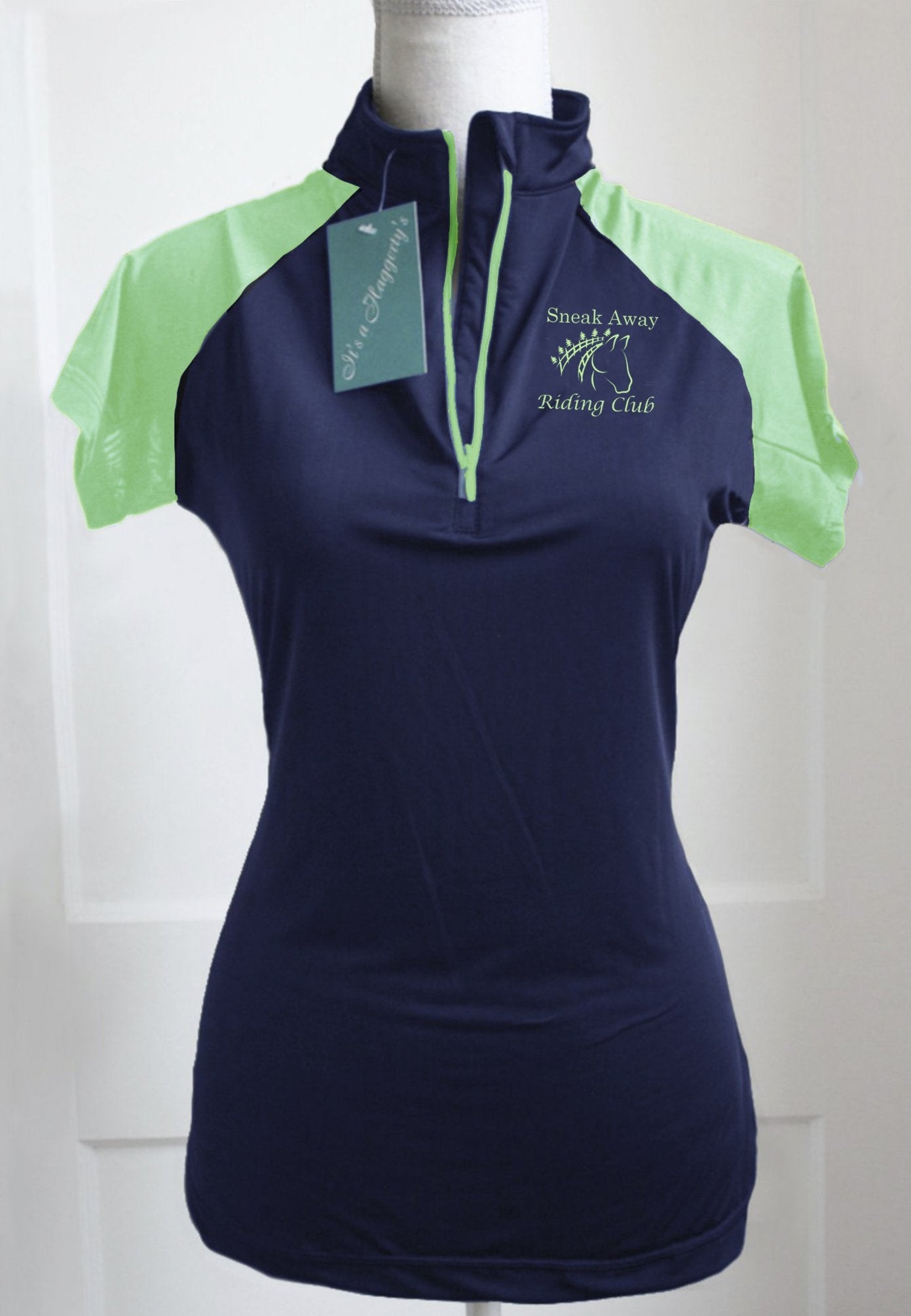Sneak Away Riding Club YOUTH Custom Sun Shirt - Short Sleeve Navy with Lime Accents